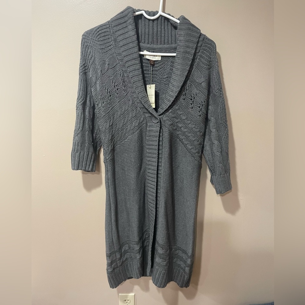 Sonoma Gray Cable Knit Long Cardigan Sweater